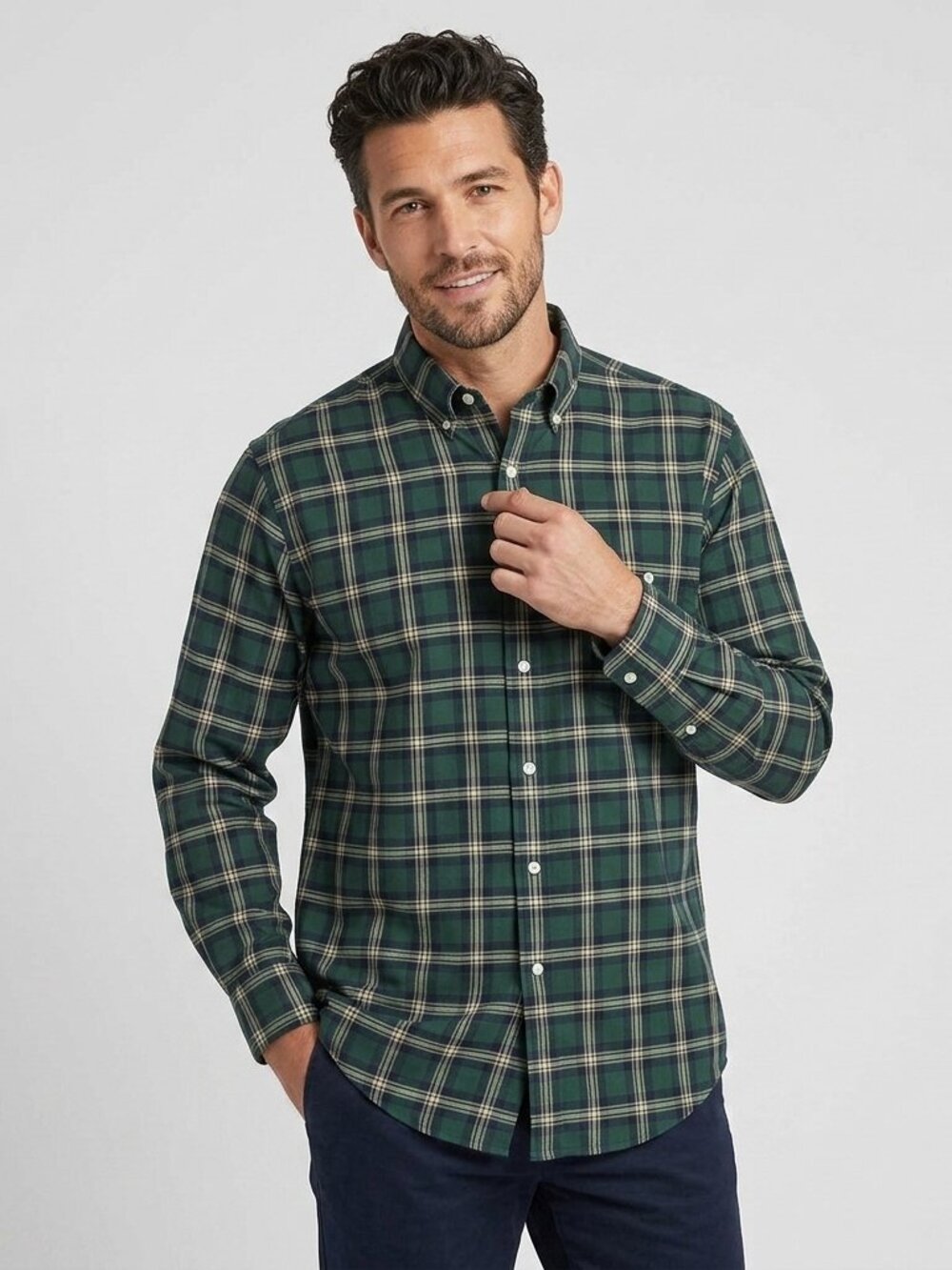 Vintage Towncraft Green Plaid Wrinkle-Free Button Down Shirt Men’s L Classic